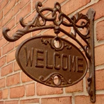 Ud Upper Deck Welcome Go Away Sign Ornate Cast Iron Front Door Plaque Does. Fixed Price $38.12.