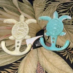 Lot Of 2 Turtle Cast Iron Wall Hook Antique White And Turquoise - New !!!. Fixed Price $22.00.