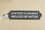 New Abbott Collection Cast Iron Sign Father Is Banker Provided By Nature. Fixed Price $17.99.
