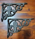 2 Cast Iron Fleur De Lis Shelf Brackets Braces Rustic 9 X 6.5". Fixed Price $28.00.