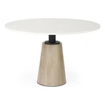 Maxwell White Marble Round Top Black Metal Wood Pedestal Base Dining Table. Fixed Price $1627.41.