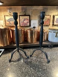 Vtg Hand Forged Wrought Iron Brutalist Candlestick Holder Primitive Set 3 Leg. Fixed Price $89.00.