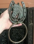 Cast Iron Rustic Cowbowy Western Horse Door Knocker Towel Ring Hanging Holder. Fixed Price $14.00.