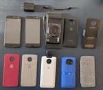 Motorola, Z2 Force (2 Phones), With Mod Set (4) And Covers (3). Fixed Price $220.00.