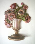 Antique Hubley #440 Cast Iron Door Stop Repainted Pink Poppy Flowers Urn 10". Fixed Price $78.00.