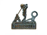 Vintage Solid Brass Verdigris Golfer Doorbell Button Accent Welcome Sign. Fixed Price $24.99.