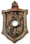 Vintage Push Button Doorbell Cast Shield Crest American Art Metal Works Sf Cal. Fixed Price $19.99.