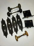 Antique Ornate Brass & Copper Door Handles (3 Sets) 1 Missing Latching Mechanism. Fixed Price $200.00.
