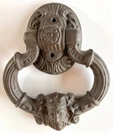 Vintage Cast Iron Door Knocker With Distinctive Old Man Face; Heavy 3 Piece Set. Fixed Price $29.00.
