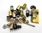 Lot Of 10+ Vtg Light Socket Lamp Parts Pull Chains Push Button Brass Restoration. Fixed Price $25.00.