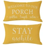 Pandicorn Welcome To Our Porch Stay Awhile Yellow Farmhouse Outdoor Lumbar De.... Fixed Price $23.46.