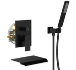 Matte Black Waterfall Bathtub Faucet With Hand Shower, Male Npt Wall MOUNT-9122. Fixed Price $127.50.