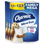Charmin Ultra Soft Cushiony Touch Toilet Paper, 24 Family Mega = 123 Regu. Fixed Price $56.27.