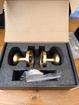 Dairazan Modern Satin Gold Metal Passage Round Door Knobs Set Of 2 With Hardware. Fixed Price $35.00.