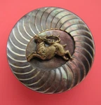 Antique Carved Shell Button Leaping Stag Buck Deer Brass Escutcheon. Fixed Price $34.99.