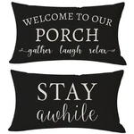Pandicorn Welcome To Our Porch Stay Awhile 20" X 12" (pack Of 2), Black. Fixed Price $18.99.