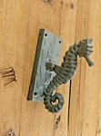 Cast Iron Antique Style Nautical Seahorse Door Knocker Green Finish Shell. Fixed Price $23.99.