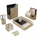 Blu Monaco Gold Desk Organizer Set Mail Sorter, Sticky Note Holder, Pen Cup.... Fixed Price $53.04.