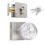 Hiemey Brushed Nickel Glass Crystal Door Knobs And Deadbolt Set With Key Lock. Fixed Price $77.46.