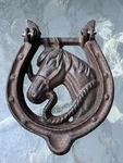 Cast Iron Antique Style Rustic Head Door Knocker Western Cowboy Horseshoe. Fixed Price $10.00.