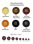 Choose Size & Finish Pkg Of 4-HOLE 10 25MM (1") Wood Ring Buttons (dr). Fixed Price $5.15.