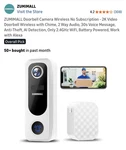 New Zumimall Doorbell Camera Wireless 2K Video Chime Audio Ai 2.4GHZ Wifi Alexa. Fixed Price $44.99.