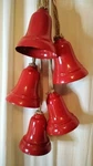 5 Bright Red Metal Christmas Holiday Bells Hanging W/ringers Jute Twine 28". Fixed Price $20.00.