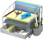 Simple Houseware Desk Organizer 3 Tray W/sliding Drawer, 1 Pack, Silver. Fixed Price $38.64.