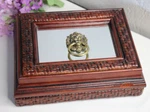 Vintage Lion Brass Door Knocker Knob Wooden Hinged Trinket Treasure Box Mirror. Fixed Price $39.99.