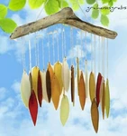 Hand Cut Glass & Driftwood Wind Chimes Autumn Leaves GEBLUEG167 Free Ship. Fixed Price $29.50.