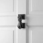 Black Door Knocker Cast Iron Hand Shaped Vintage Renovators Supply. Fixed Price $47.99.
