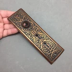 Antique Door Knob Back Plate Salvaged 7.25" Art Nouveau Copper Double Keyhole. Fixed Price $28.76.