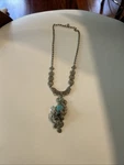 Oval Tibetan Turquoise Stone Wire Wrapped Chain Art Deco Necklace Vintage. Fixed Price $39.99.