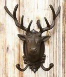 Ebros Cast Iron Rustic Stag Deer Antlers Wall Double Hooks Decor Plaque 10.5". Fixed Price $33.99.