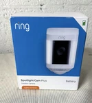 Ring Spotlight Plus Battery Outdoor Security Camera - New Box White. Fixed Price $99.95.