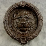 Huge 11" Cast Iron Lion Head Door Knocker Antique Style Brown Wreath Ring. Fixed Price $52.99.